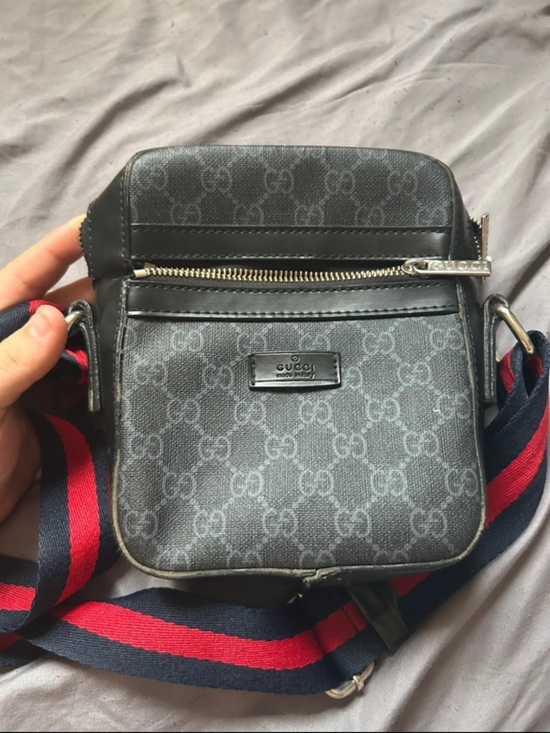 Gucci Other - Gucci Black/Gray Monogram Messenger with Red & Navy Web Strap